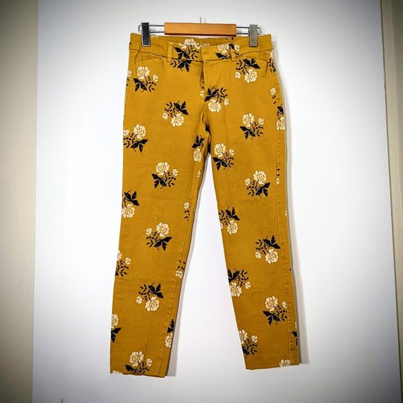 Old navy pixie mid-rise pants mustard with flowers - Picture 1 of 6